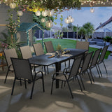 PIZZELLO 11 Pieces Outdoor Dining Set, 106" Aluminum Extendable Patio Dining Table w/ 10Pcs Stackable Textilene Chairs, All Weather Outdoor Table and Chairs Sets for Backyard, Garden and Deck PIZZELLO