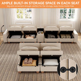 Modular Sectional Sofa, Sectional Couches for Living Room, L/U Shaped Sofa with Storage and Phone Holder, Modular Couch with Multi-Functional Console, USB Charging, Cup Holders (Beige, 6-seats) Pingliang Home