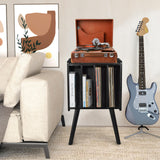 2BHOME Wooden LP Record Player Stand with 4 Cabinets, Holds up to 100 Vinyls, Metal Record Storage Holder and Organizer Table, Classical Design for Files/Book (Mid-Century Modern) 2BHOME