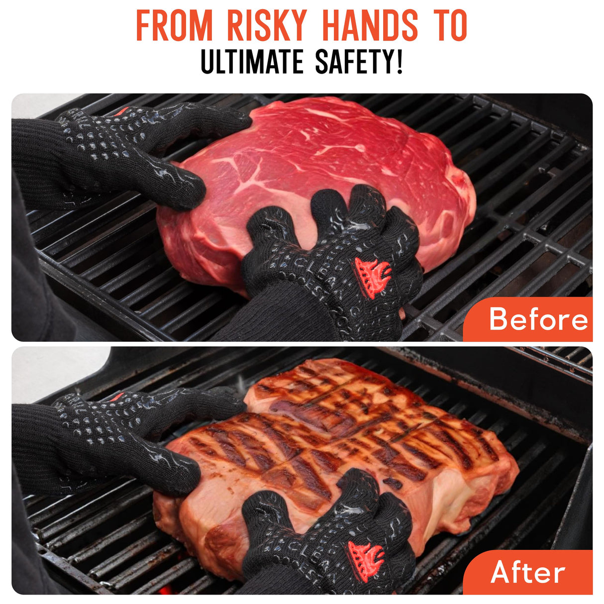 Clean Grill 1472°F Heat Resistant BBQ Gloves | Fire Resistant Silicone & Aramid Fiber for Cooking, Baking, Grilling | Extra Safety, Comfort, Non-Slip Grip, Durable, Flexible, Touchscreen Compatible CLEAN GRILL EST. 2022