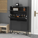 TaoHFE Modern Shoe Cabinet for Entryway - Black Wooden Hidden Shoe Cabinet - Narrow Free Standing 3 Tier Rack TaoHFE