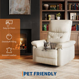 Power Recliner Chair for Adults, PU Leather Swivel Rocker Recliner with Padded Armrests & Side Pocket, Modern Upholstered Reclining Glider Chair for Living Room or Nursery (White) IDEALHOUSE