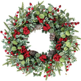 Sggvecsy 22 Inch Artificial Christmas Wreath for Front Door Xmas Red Berry Wreath with Pine Needles Pine Cones Eucalyptus Leaves Christmas Decorations for Winter Wall Outdoor Home Holiday Xmas Decor Sggvecsy