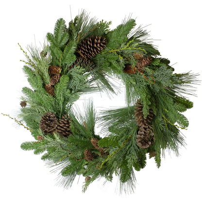 Northlight Pine Cone and Cedar Artificial Christmas Wreath - 32-Inch, Unlit