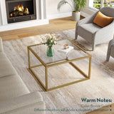 SAYGOER Gold Coffee Table Glass Modern Coffee Tables for Small Space Simple Square Center Table for Living Room Home Office 26.7 x 26.7 x 17.7, Easy Assembly SAYGOER