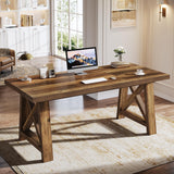 Tribesigns 63-Inch Executive Desk, Large Office Computer Desk with X-Shaped Legs, Modern Simple Workstation Study Writing Conference Table for Home Office, Rustic Brown Tribesigns