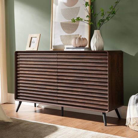 RedLemon 6 Drawers Dresser for Bedroom, 54'' Wide Mid Century Modern Wood Fluted Double Dresser, Chest of Drawers with Tapered Leg for Bedroom, Living Room, Hallway, Closet, Dark Walnut RedLemon