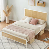 GarveeHome Queen Bed Frame with Rattan Headboard and Footboard, Bohemian Rattan Queen Size Bed Frame with Under Bed Storage, Solid Metal Foundation with Silent Slats,No Box Spring Needed GarveeHome