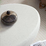 Modern Oval Coffee Table Contemporary Stone Coffee Tables Modern Accent Center Table Faux Rock Table for Indoor Outdoor, No Need Assembly, Accent Table Living Room Furniture, Beige MaiDeHaoo