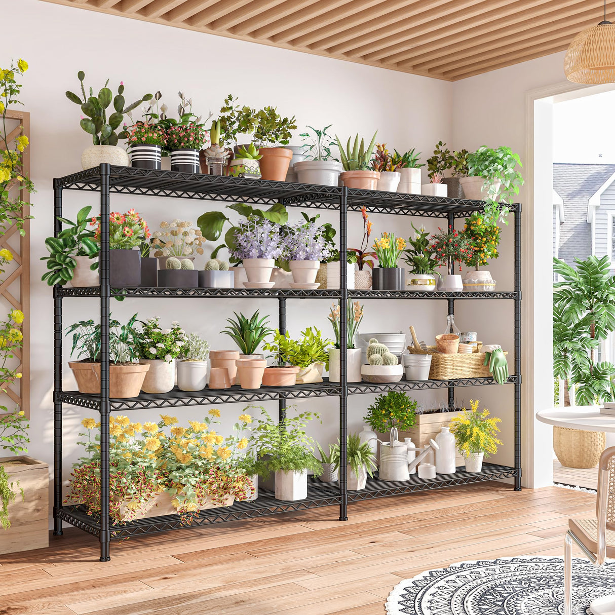 REIBII 72.8" W Storage Shelves Load 1500LBS, 4 Tier Metal Shelving Unit Wire Shelving for Storage Rack Heavy Duty Metal Shelves for Garage Pantry Kitchen, 17.7" D x 72.8" W x 59" H REIBII