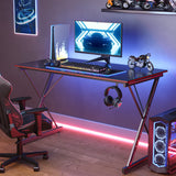 CubiCubi Gaming Desk 40 Inch PC Computer Desk, Carbon Fiber Home Office Desk Table Gamer Workstation, Simple Game Table with Headphone Hook, Dark Black CubiCubi