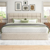 Lifezone King Size Storage Bed Frame with Hydraulic Lift & Wingback Headboard, Linen Upholstered, Space Saving Platform, No Box Spring Needed, Noise Free, Strong Support, Modern Furniture, Beige Lifezone