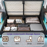 Ailisite Queen Lift-Up Storage Bed with Tufted Wingback Headboard and USB Charging Station, Black Upholstered Design Ailisite