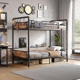 Bunk Bed Twin Over Twin, Heavy Duty Metal Bunkbeds with Ladder and Full-Length Guardrail, Convertible into 2 Individual Beds for Kids, Teens and Adults, Under-Bed Storage Space, Vintage Brown Jocoevol