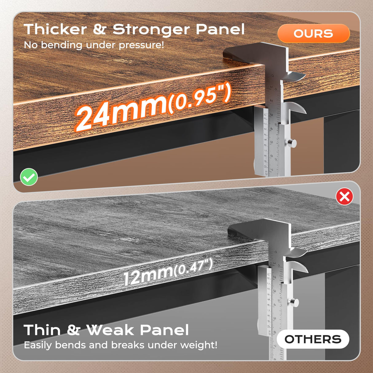 Huuger 63 x 24 inch Desk with Power Outlets & USB-C, Deeper & Thicker Desktop, Robust Metal Tubes, Computer Desk, Heavy Duty Office Desk, Work Gaming Desk, for Home Office, Rustic Brown Huuger