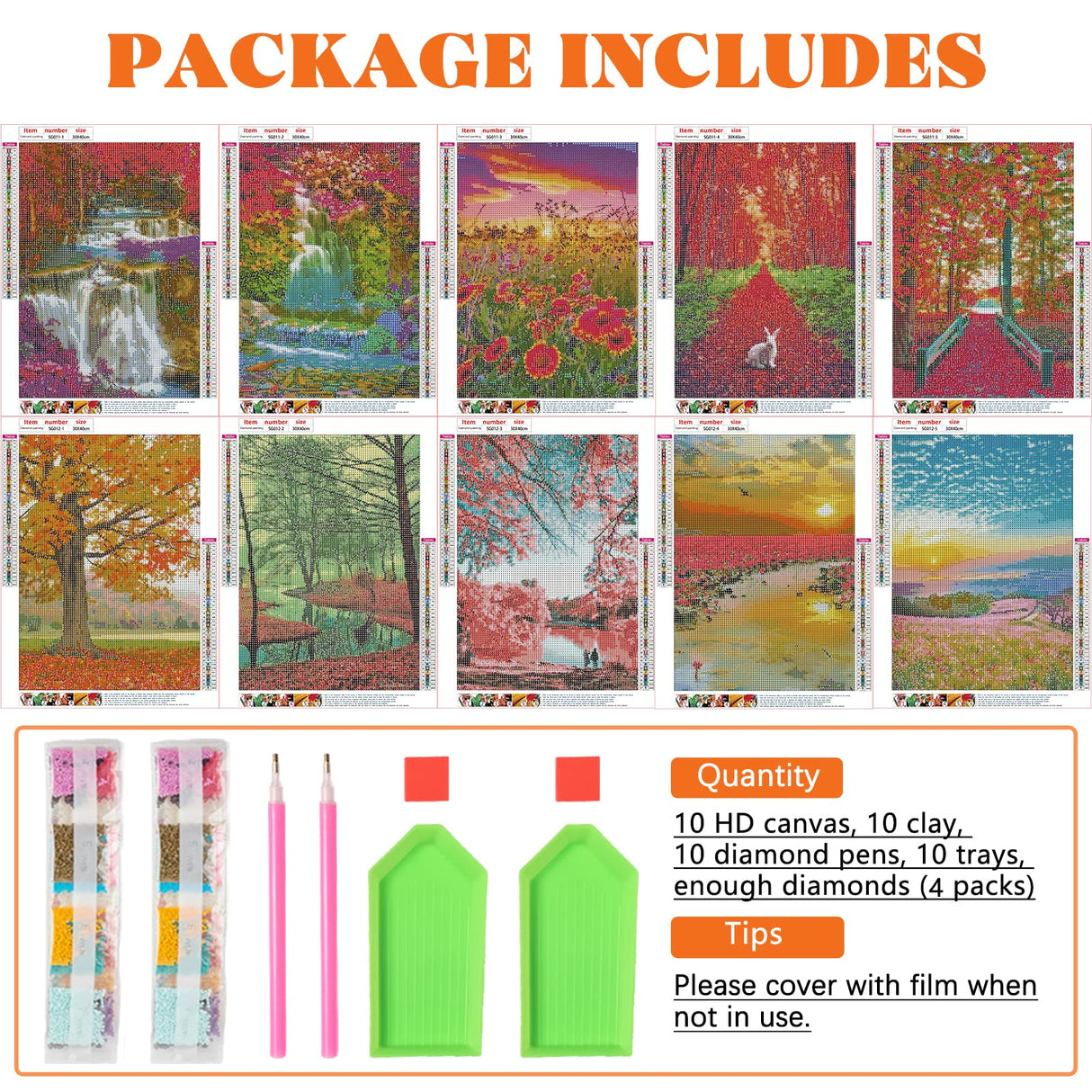 Tontut 10 Pack Diamond Painting Kits, Landscape Beach Diamond Art Painting for Adults Beginners, DIY Landscape Painting Diamond Art Full Round Diamond Crafts Wall Decor 12 x 16 inches Tontut