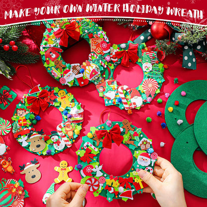 Moucuny 32 Sets DIY Christmas Crafts Kits Christmas Foam Wreath Craft Kits Snowman Santa Bows Sticker Christmas Wreath Ornaments Christmas Arts and Crafts for Christmas Tree Home Indoor Decoration