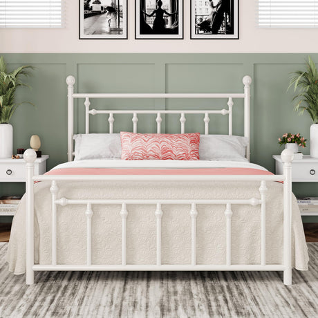 Allewie 14 Inch Full Size Metal Platform Bed Frame with Victorian Vintage Headboard and Footboard/Mattress Foundation/Under-Bed Storage/No Box Spring Needed/Easy Assembly/Noise-Free/White Allewie