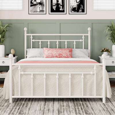 Allewie 14 Inch Full Size Metal Platform Bed Frame with Victorian Vintage Headboard and Footboard/Mattress Foundation/Under-Bed Storage/No Box Spring Needed/Easy Assembly/Noise-Free/White