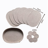 ART pinecone Cotton Rope Woven Placemats 16 * 12 inches Oval Hot Pads Hot Mats Set of 6, and 1 Storage Basket for Holiday Table Decor (16 * 12 Plus 6 Coasters, Brown Mixed) ART pinecone