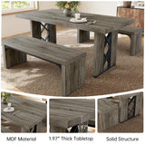 HIPIHOM 3-Piece Dining Table Set for 6-8 People, 70.8'' Rectangle Kitchen Table with 2 Benches for Breakfast Nook, Dining Room Furniture(Grey Table+Bench) HIPIHOM