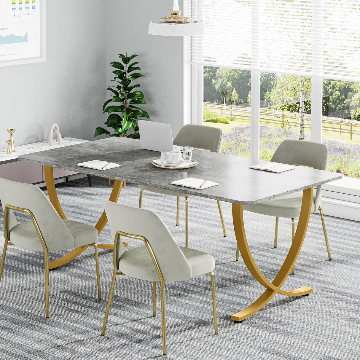 Tribesigns Executive Desk, 63” W x 31.5” D Large Office Desk, Modern Computer Desk Conference Table Meeting Room Table, Business Furniture for Home Office, Gray and Gold Tribesigns