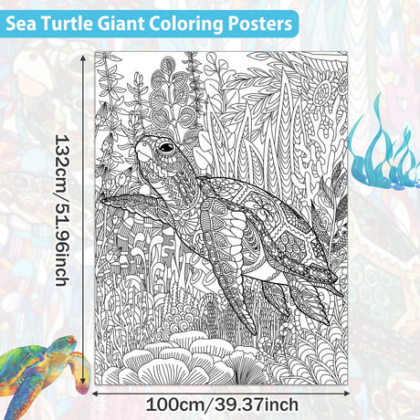 Turtle Giant Coloring Posters for Kids Adults Sea Turtle Coloring Sheets 39.37×51.96 Inch Mandala Coloring Page Wall Art Decor Blank Banner for School Group Family Art Craft Activities Decoration ZOIIWA