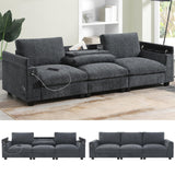 Merax 96" Chenille Sofa Recliner with Cup Holders, USB Charger & Bluetooth Speaker, 3 Seat Convertible to Loveseat Cloud Couches, Theater Double Seating W/Drop Down Table & Storage Armrest, Black Merax