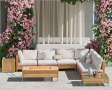 Grand patio 9-Piece Patio Furniture Set with 47" Fire Pit Table, Outdoor Conversation Set & 50,000 BTU 47 Inch Rectangle Propane Fire Pit & Storage Box with Water Resistant Thick Cushions, Cream Grand patio