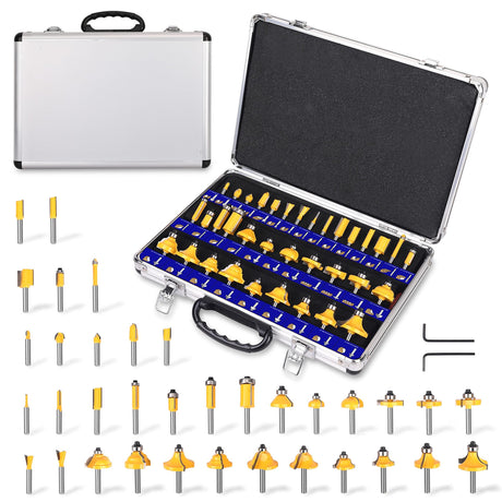 PLATINUMEDGE Router Bits Set, Tungsten Carbide Router Bits Set 1/4 Shank, Router Bit Kit for DIY, Woodworking Project, 35 Piece Set with Premium Aluminum Carry Storage Case PLATINUMEDGE