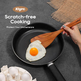 KLYRO Wooden Spoons for Cooking, Nonstick Kitchen Utensils Set with 4 Piece Measuring Spoons, Comfort Grip Wooden Spatula Set, 9 Piece Teak Wooden Cooking Utensils with Holder and Spoon Rest KLYRO