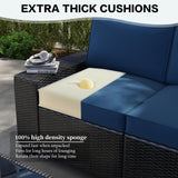 Aohanoi 6 Pieces Patio Furniture Set, Outdoor Sectional Set of 6 w/Wide Armrest, Waterproof Wicker Conversation Set for Backyard, Deck, Lake Blue Aohanoi