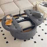 Redlife 35" Wide Round Ottoman with Storage, Storage Ottoman Coffee Table, Tufted Round Ottoman Coffee Table Linen Fabric Round Coffee Table Ottoman with Storage (Dark Grey) Redlifeᅟᅠ