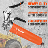 ValueMax Grease Gun, 6000PSI Heavy Duty Grease Gun Kit with 18inch Flexible Hose, 2 Extension Rigid Pipe, 2 Reinforced Couplers and 1 Special Sharp Nozzle, 14oz Load Capacity ValueMax
