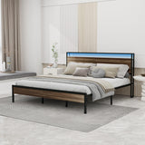 Tuconia Grey King Bed Frame with LED Lights, Storage Headboard & Built-In Charging Station Tuconia