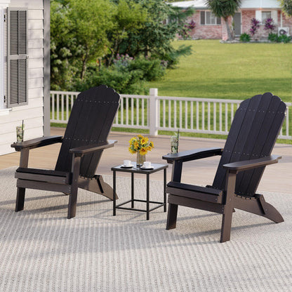 Qsun Outdoor Folding Adirondack Chair of 2, Weather Resistant Patio Chair with Cup Holder for Outside, Deck, Lawn, Backyard, Garden, Fire Pit, Campfire Lounger, Black, Large - WoodArtSupply