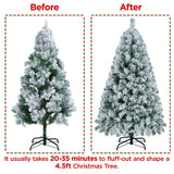 Yaheetech 4.5ft Pre-lit Artificial Christmas Tree with Incandescent Warm White Lights, Snow Flocked Full Prelighted Xmas Tree W/340 Branch Tips, 150 Incandescent Lights & Foldable Stand, Green & White Yaheetech