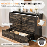 AMERLIFE Full Murphy Bed Cabinet with Charging Station and Storage, Farmhouse Foldable Platform Bed for Guest Room, Office, Small Spaces, Black Oak AMERLIFE