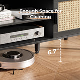 SUPERJARE 65 Inch TV Stand, Entertainment Center with Adjustable Shelf, Rattan TV Console with 2 Cabinets, Media Console, Solid Wood Feet, 4 Cord Holes, for Living Room, Black SUPERJARE