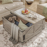 Farmhouse Coffee Table with Storage, Lift Top Coffee Table Square Wood Center Table with LED Light, Charging Station and Hidden Compartment Coffee Tables Rustic Furniture for Living Room (Gray) Jocoevol