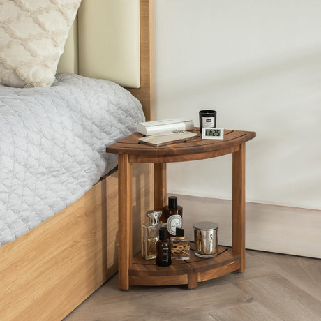 VICTORY RELAX Acacia Corner Shower Stool, Waterproof Spa Foot Rest & Bath Bench with Storage Shelf & Soap Dish, Ideal for Bathroom, Shaving Legs, or as Small Corner Table/Step Stool (Natural) VICTORY RELAX