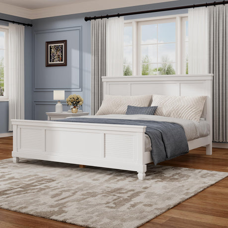 Merax Queen Size Bed Frame with Wood Headboard, Farmhouse White Platform Bed Frame with Sturdy Wooden Support Slats, No Box Spring Needed, Holds up to 800 Pounds, Noise-Free, Easy Assembly Merax