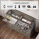 Lareth Farmhouse 6 Drawer Dresser for Bedroom 47 inch Wooden Double Chest of Drawers with Glass Top LED Light Charging Station One Secret Drawer Bedroom Closet Dresser Tv Stand for Living Room, Brown Lareth