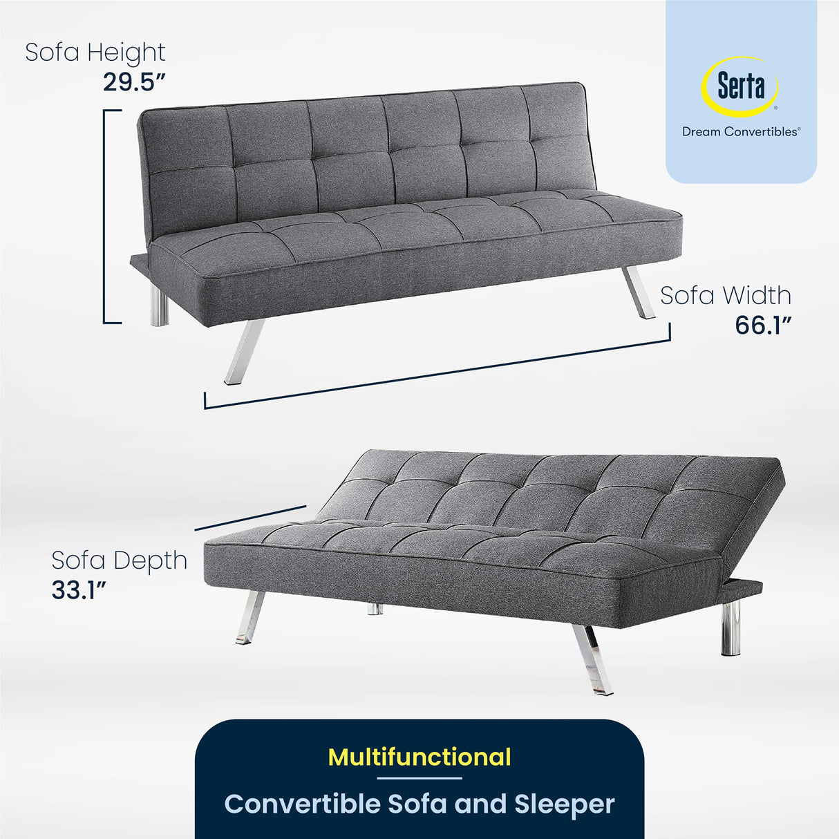 Serta Rane Convertible Sofa Bed, Charcoal Serta