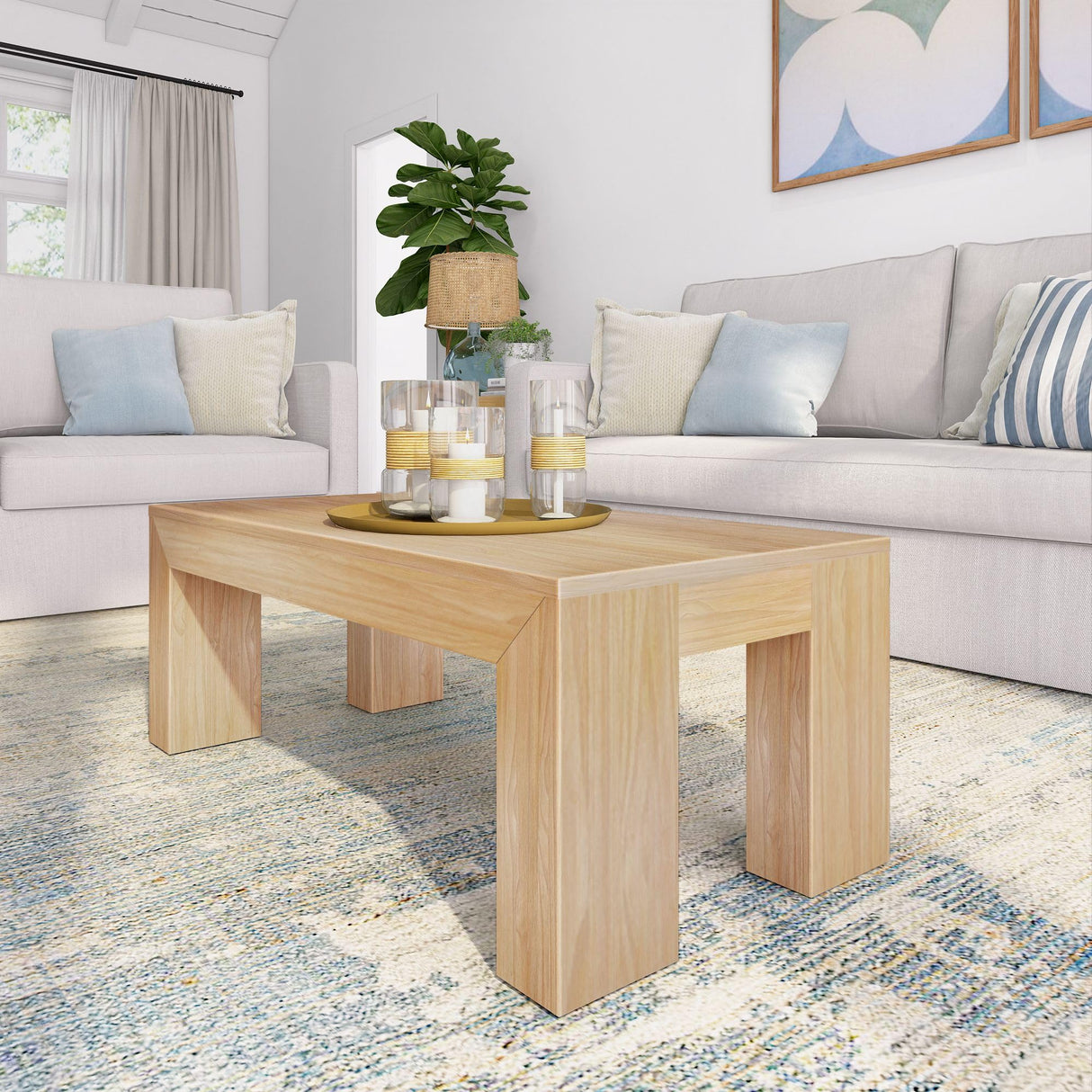 Plank+Beam Modern Rectangular Coffee Table, Solid Wood, 40 Inch, Rectangle Coffee Table for Living Room, Mini Center Tables for Small Spaces, Small Living Space Tea Table, Blonde Wirebrush Plank+Beam