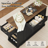 HOSTACK Kitchen Island Cart with Storage, 47'' Kitchen Storage Island on Wheels with 2 Drawers, Rolling Island Table with Adjustable Shelves, Mobile Buffet Sideboard Cabinet for Dining Room, Black HOSTACK