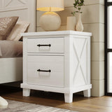 XD Designs Rustic Farmhouse 3 Pieces Bedroom Sets, Wood Queen Size Platform Bed with 2 Nightstands and Footboard Drawer Storage, Sturdy Slats Support (Whitewash-3ps) XD Designs