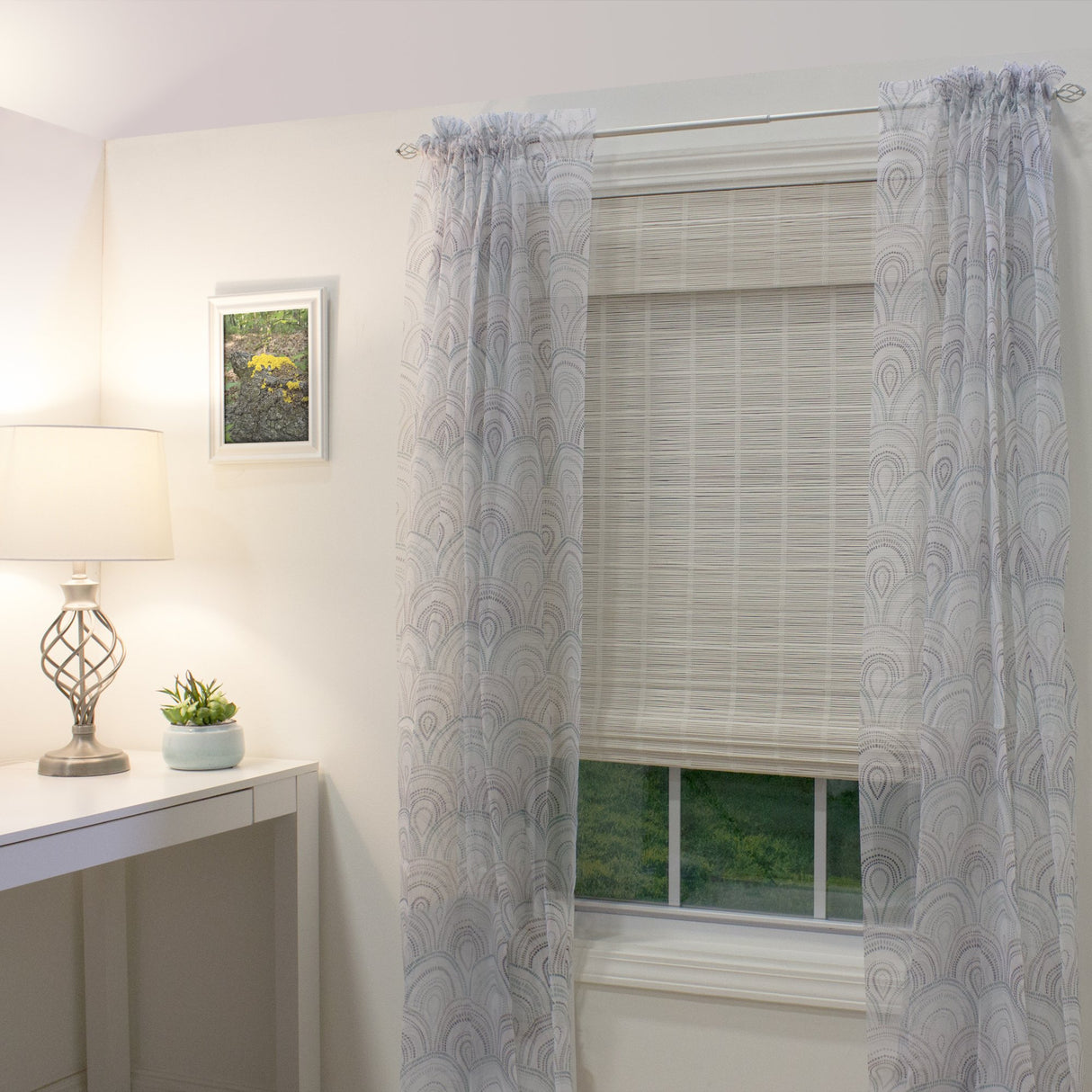 Radiance Cordless White Bamboo Roman Shade, 35" W x 64" L Radiance