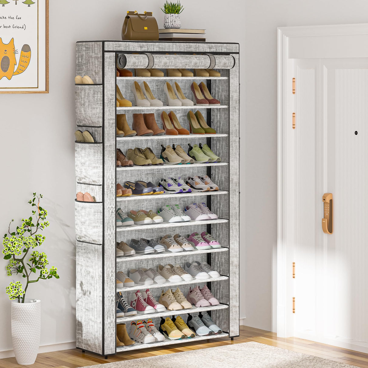 OYREL Shoe Rack 10Tier Large Capacity 50-56Pairs Beautiful Tall Shoe Shelf Free Standing Storage Cabinet Entryway Closet OYREL