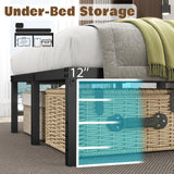 HusDream Queen Bed Frame Led Metal Platform Bed Frame Queen Size with Lights 14” Heavy Duty Bed Frame Lights Queen with Charging Station no Box Spring Needed(14 Inch, Queen (U.S. Standard)) HusDream